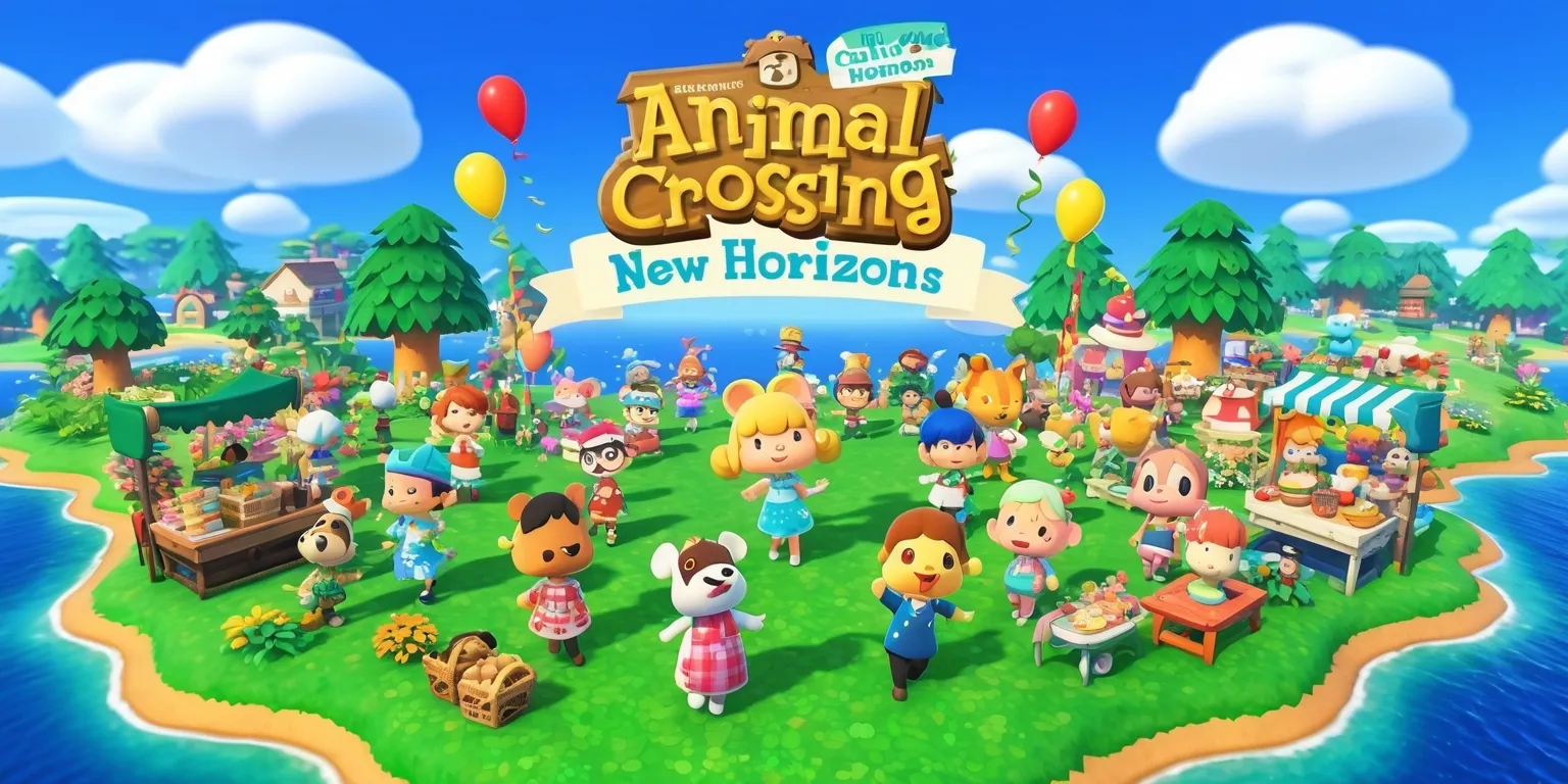 A vibrant and colorful scene of the Animal Crossing: New Horizons event, set on a picturesque island with lush green trees, bright blue skies, and fluffy white clouds, featuring various beloved characters from the game, including Tom Nook, Isabelle, and K.K. Slider, all gathered around a festively decorated area with balloons, streamers, and a large banner displaying the event's name in bold, playful letters, with a mix of villagers and special guests enjoying the celebration, surrounded by stalls selling exclusive items and food, amidst a lively atmosphere filled with excitement and joy, with a sense of community and friendship, capturing the essence of the game's charming and whimsical world.