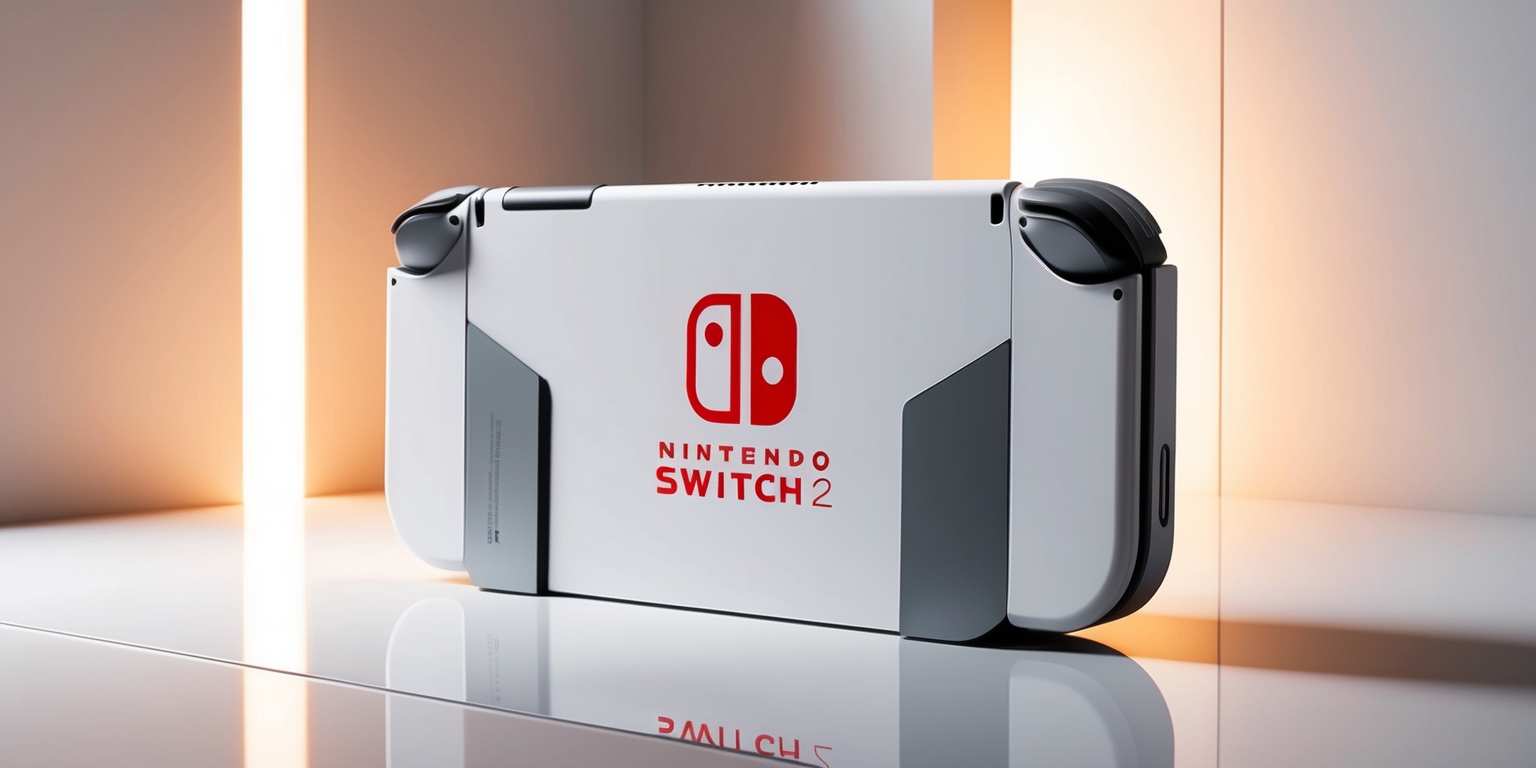 A sleek and modern Nintendo Switch 2 dock, rendered in a glossy white and gray color scheme, with a sleek, futuristic design that features a subtle curve and angular lines, placed on a clean and minimalist background, with soft, warm lighting that accentuates the dock's contours and texture, and a slight reflection on the surface that adds depth and dimension, with the Nintendo logo prominently displayed on the front of the dock in a bold, red font, and the Switch 2 branding discreetly etched on the top in a metallic silver color, with a few subtle vents and ports visible on the sides and back, giving a sense of functionality and premium quality.